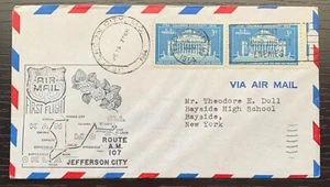 1954 US AIRMAIL FIRST FLIGHT AM 107 JEFFERSON CITY MISSOURI-TULSA OKLAHOMA VF - Picture 1 of 2