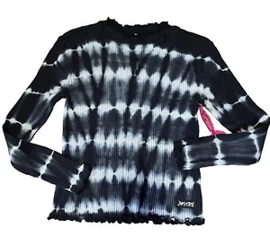 JUSTICE Girls Mock Neck Waffle Knit Lettuce Hem Tee Tie Dye Size 12/14 Large New - Picture 1 of 5