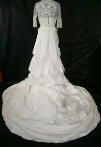 Ahnna B. Designs Silk 4 6 8 Wedding Dress Ivory Gown Train Lace Sleeves Lovely - Picture 1 of 12