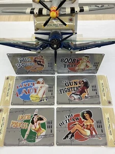 Full Set Of 6 Vintage War Plane Classic Pinup Metallic Steel Wall Signs (1 Free) - Picture 1 of 8