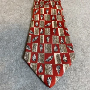 Dunhill Neck Tie Red White Seashell Ocean 100% Silk Wide Short Italy - Picture 1 of 10