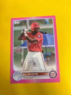 64792  2022 Topps Pro Debut Fuchsia #PD191 T.J. White NATIONALS RC #/199 - Image 1 of 3