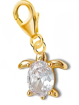 Zirkonia Schildkröte Charm 925 Silber Gold vergoldet Anhänger für Armband - Bild 1 von 3
