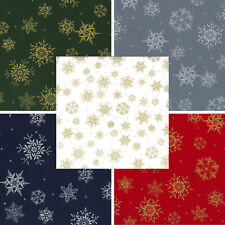 100% Cotton Fabric John Louden Christmas Snowflakes Snow Metallic Xmas Festive