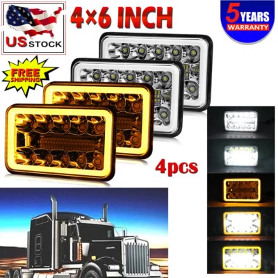 4x 4x6" Halo LED Headlight DRL Sealed DOT Lamp for Kenworth T400 T800 W900 T600A - Image 1 of 4