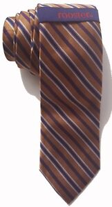 Rooster NEW Brown Blue Slim Striped Men's Neck Tie Silk $55 A3756
