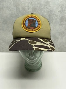 Vintage AAA Alaskan Outfitters Jones Morris Schwarzer tarnfarbene Trucker Druckknopflasche Mütze - Bild 1 von 7