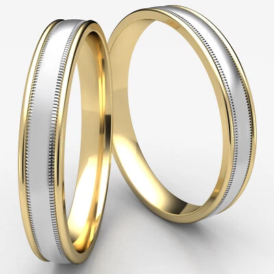 4.5mm Comfort Fit Domed Milgrain 2 Tone Gold Man Men's Women's Wedding Band Ring - Image 1 of 4