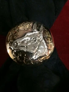 Scarf Slide/Wild Rag Slide: Brass, with Lg Sterling Mule Head, 1 1/2" - Picture 1 of 2
