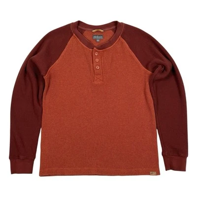 Camisa LL Bean Signature Naranja Quemado Waffle Henley Parches en el Codo Calce Ajustado Talla L Foto 1 de 4