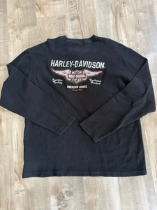 Harley-Davidson Langarmshirt Herren Large Waffelstrick Thermo Henley Schwarz - Bild 1 von 7