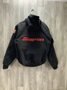 Snap-On Tools Vintage Insulated Hooded Jacket Black American Flag Mens Medium - Picture 1 of 24
