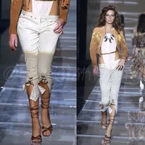 Jeans capri cortos de gamuza occidental vintage ROBERTO CAVALLI S/S 2004 XS - Imagen 1 de 9