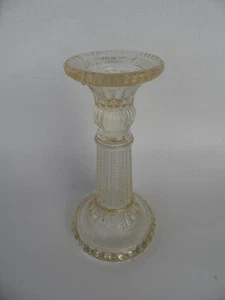 ANTIQUE VINTAGE LARGE PRESSED GLASS BEAD DESIGN CHAMPAGNE COLOUR CANDLESTICK - Picture 1 of 6