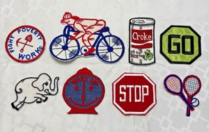 Vintage 1980er bestickte Aufnäher Lot 8 Radfahren Tennis Elefant Croke Stop Go - Bild 1 von 5
