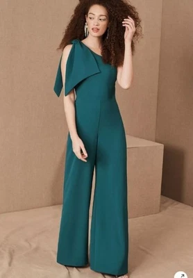 Mono BHLDN Windham Formal Crepé Un Hombro Verde Azulado Talla 4 Elegante Anthropologie Foto 1 de 4