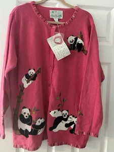 Rare Find Vintage Quacker Factory Panda Cardigan Sweater Size 1X New With Tags - Picture 1 of 7