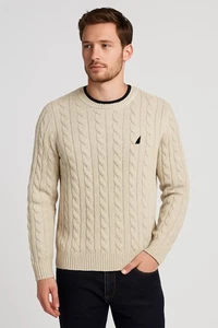 Nautica Herren Large Zopfmuster Rundhalsausschnitt Pullover Haferflocken Large - Bild 1 von 2