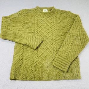 Ireland Aran Sweater Mens Large Green Wool Cable Knit Pullover Crewneck Irish - Picture 1 of 7