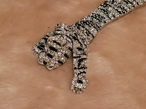 Vintage leopard Brooch Rhinestone Silver Tone 7 Inches - Picture 1 of 5