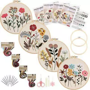 4Sets Embroidery Starter Kit for Beginners Cross Stitch Stamped DIY Decor Craft - Picture 1 of 8