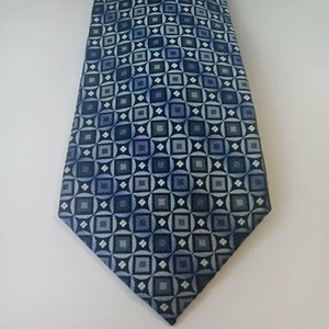 Platinum Designs Silk Tie Blue Black White Hand Made 100% Silk Necktie 60" x 4" - Picture 1 of 6