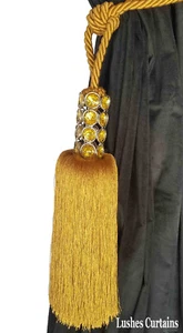 Gold Crystal Bead Top Window Curtain Drapery Tassel Rope/Cord Tie Back Holdback - Picture 1 of 4