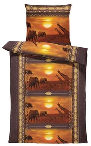 Bettwäsche 135x200 cm Afrika Safari Elefanten Giraffen Tiere braun Microfaser - Bild 1 von 5