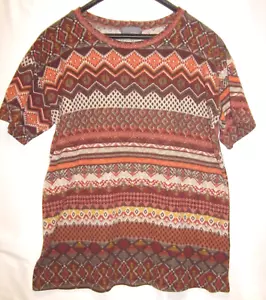 Cherish Bohemian Short Sleeve Shirt Dress Orange Brown Size Large Geometric - Picture 1 of 6