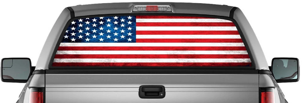 Calcomanía de vinilo perforada bandera estadounidense camión ventana trasera línea delgada  Foto 1 de 2