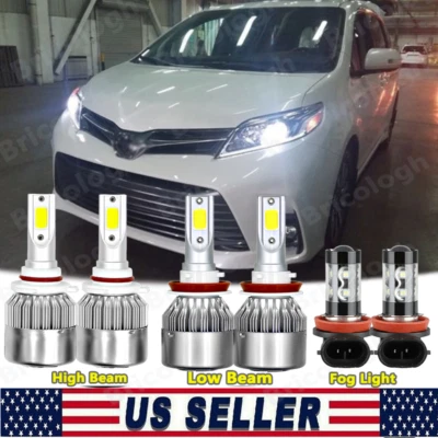 For 2011-2017 Toyota Sienna 6000k LED Headlight + Fog Light 6X Bulbs Combo Kit - Image 1 of 4