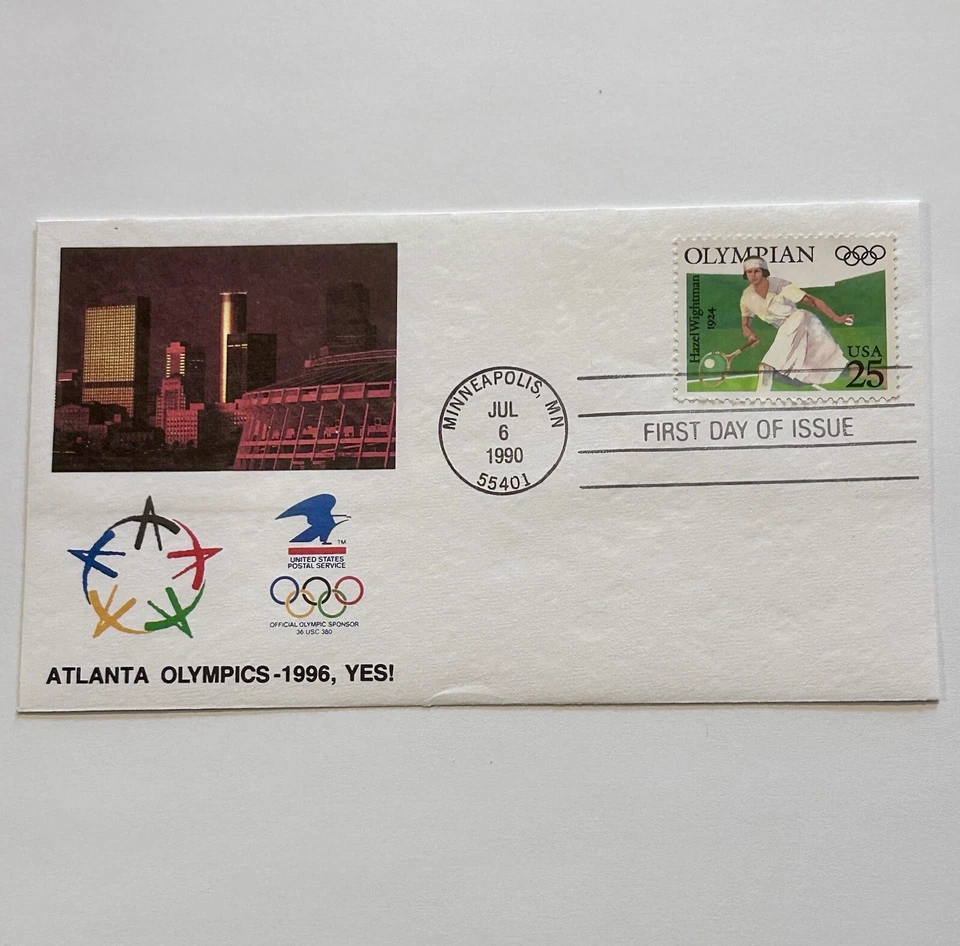 1996 Atlanta Olympics First Day Issue Olympians Hazel Wightman Stamp Envelope - Image 1 of 4