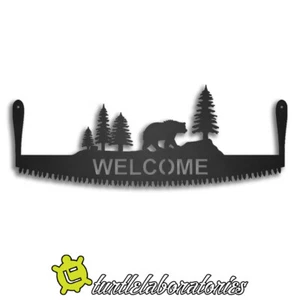 Bear Welcome Saw with Handles Sign Metal Wall Art Home Decor Mountain Cabin - Picture 1 of 1