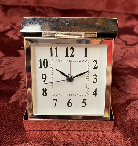 Vintage Hallmark Quartz Silver Plated Travel Alarm Clock 3" X 3" Cover