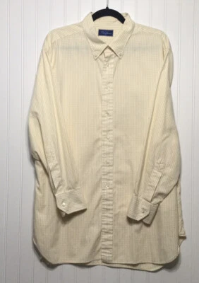 Tom James Dress Shirt Mens Size XL Custom Made Yellow White  Check USA Made - Image 1 of 4
