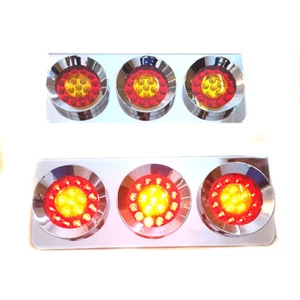 Set 24V Lampade LED Inossidabile Base Cromo Hamburger Luci Posteriori Camion - Foto 1 di 4