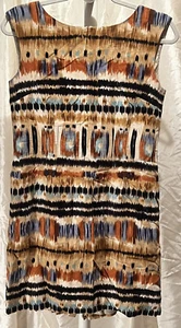 Tahari Dress Womens 6P Abstract Fall Earth Tone Linen Blend Shift Sleeveless - Picture 1 of 9
