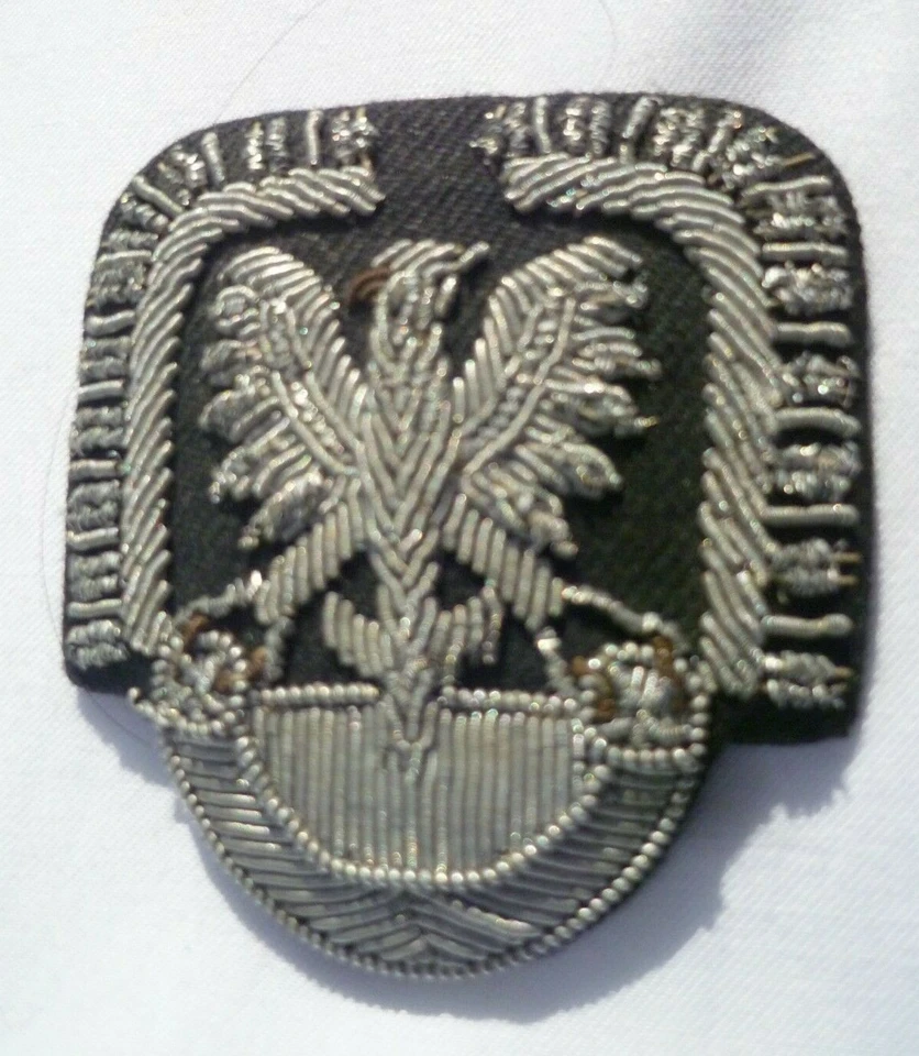WW2 Poland Polish Army Cap Badge White Bullion Wire on Black Hand Made Vintage - Image 1 of 4
