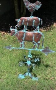 Handcrafted 2D 3 Stack Cow, Pig & Chicken  Weathervane Coppertone Patina Finish