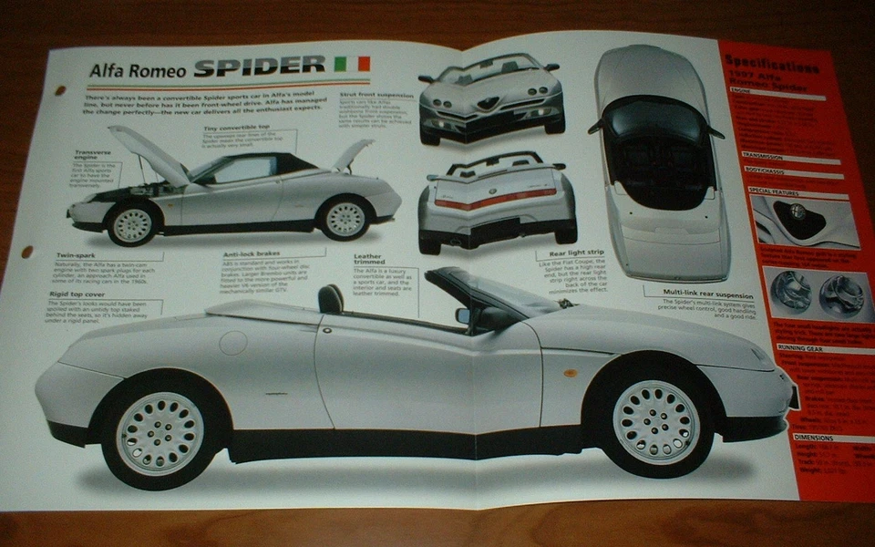 ALFA ROMEO SPIDER 1997 HOJA DE ESPECIFICACIONES FOLLETO FOTO INFORMACIÓN FOLLETO 95-98 Foto 1 de 1