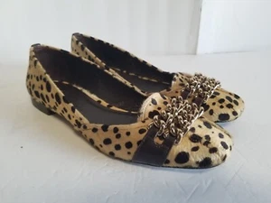 Tory Burch Leopard Hair  Hana Gold Chain Flats Loafers Shoes Women Size 10.5 M - Picture 1 of 15