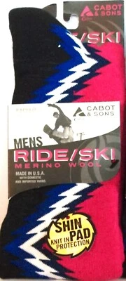 CABOT & SONS Calcetines Ride/Ski Hombre NEGRO/ROJO/BLANCO/COBALTO ZigZag Talla 10-13, NUEVO Foto 1 de 3