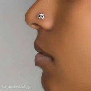 925 Sterling Silver Nose Ring Stud 20g Tribal Style Nose Pins Piercing Jewelry - Picture 1 of 10