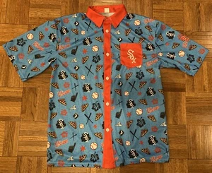 Camisa Estampada Jersey Spirit Abotonada Mediana de los Medias Blancas de Chicago Talla Mediana Mendigos Pizza - Imagen 1 de 9