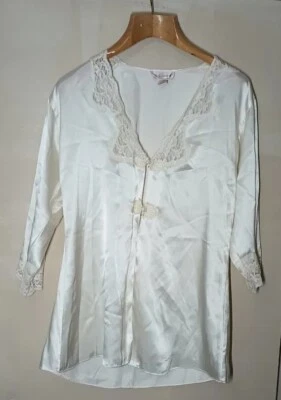 Camisón sexy vintage blanco satinado blanco lencería noche de boda O/S M A4 Foto 1 de 4