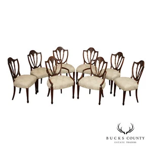 Hepplewhite Style Custom Quality Set Of Eight Carved Shield Back Dining Chairs - Picture 1 of 16