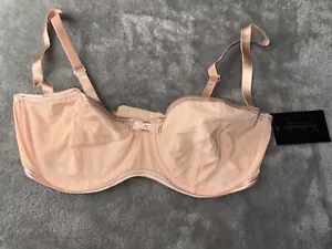 Frederick's of Hollywood Milan Mesh Balconette Bra Women's 34D Beige Bow Strap - Picture 1 of 6