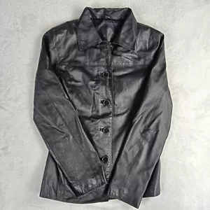 Rossano Womens Genuine Soft Leather Jacket Size Small Black Fitted Lined Pockets - Picture 1 of 21