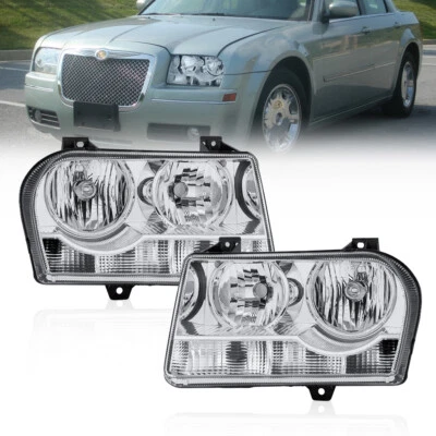 Pair Chrome Headlights Assembly For For 2005-2010 Chrysler 300 Halogen Style - Image 1 of 4