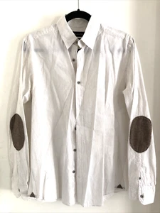 Massimo Dutti Men’s Striped Button Down Shirt With Elbow Patches Size M - Picture 1 of 5